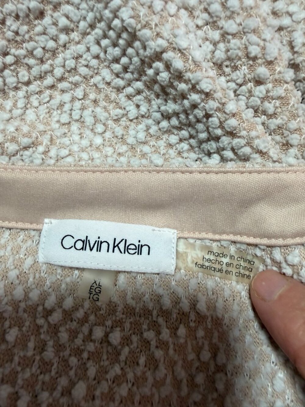 Calvin Klein Blush Pink Bouclé Layered Hem Sweater XL | Textured Knit Career Chi - Picture 8 of 10